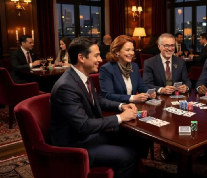 Esti kártyaszoba házigazdák egy elegáns lounge térben